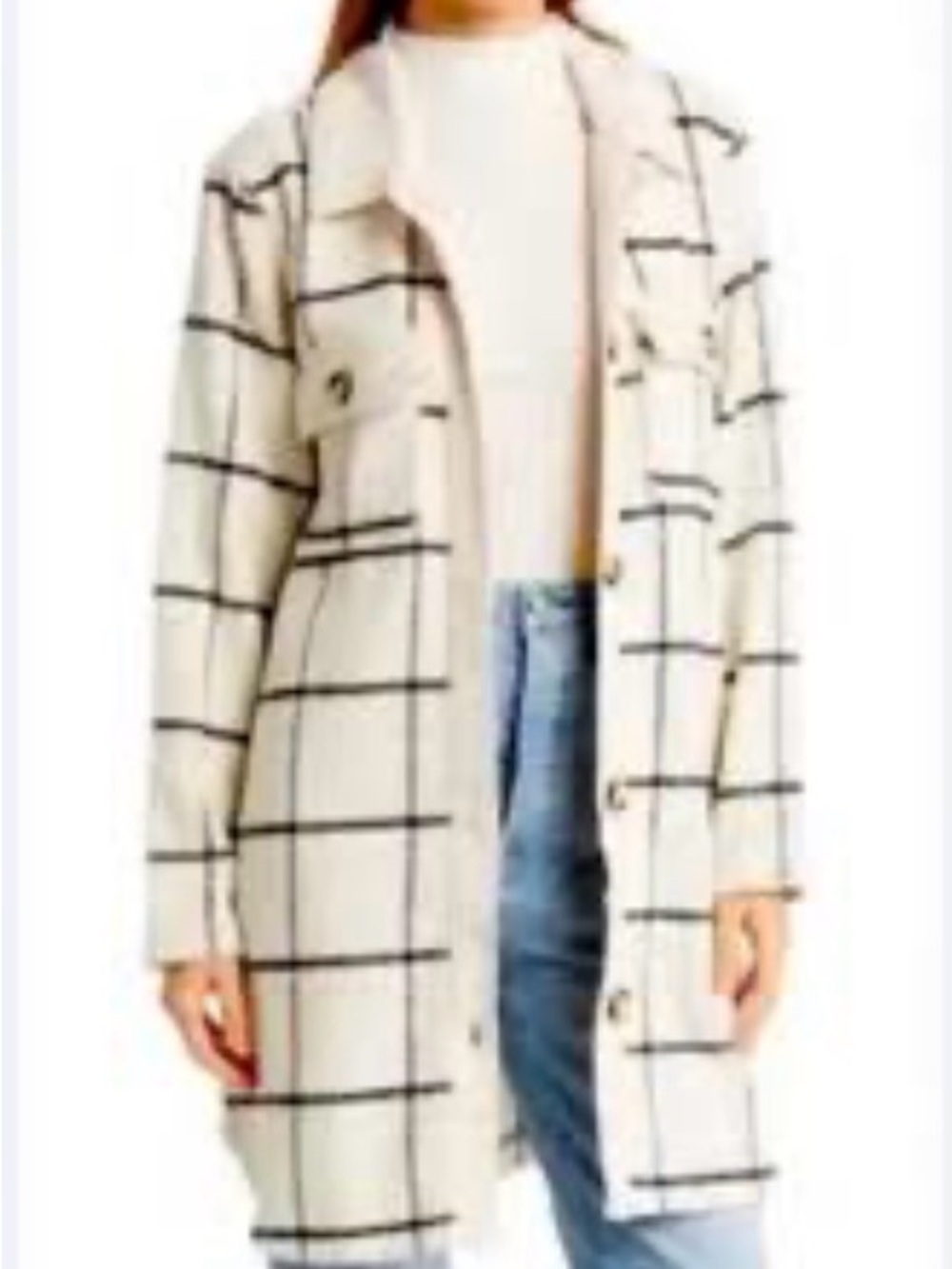 MELLODAY Cream Windowpane Trench Coat